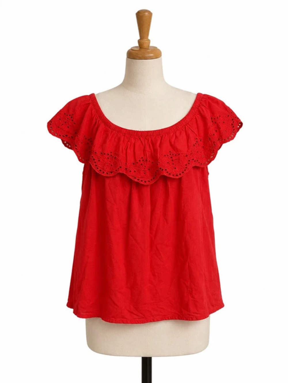 H&M Coral Eyelet Off-Shoulder Ruffle Top 100% Cotton US 10 Y2K Boho Cottagecore